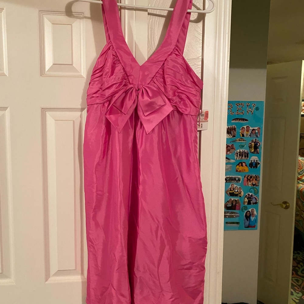 Pink Satin Dress with Bow Detail